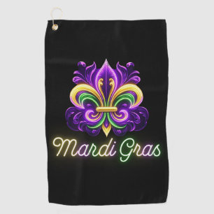 Colourful Neon Mardi Gras Fleur de lis Golf Towel
