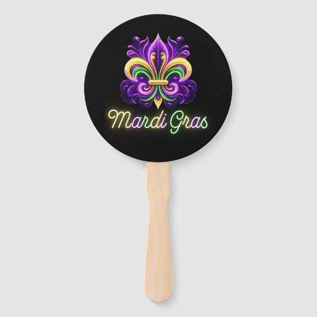 Colourful Neon Mardi Gras Fleur de lis Hand Fan (Front)