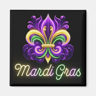 Colourful Neon Mardi Gras Fleur de lis Magnet