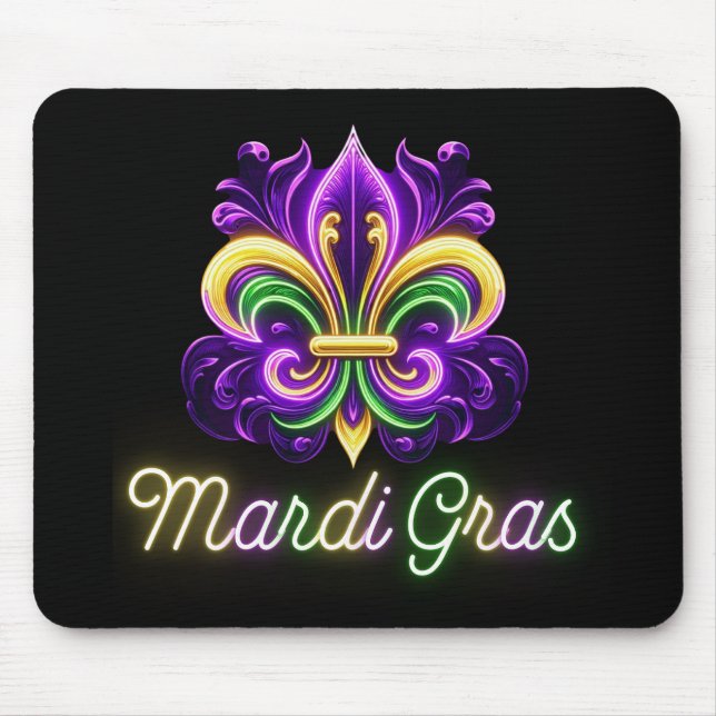 Colourful Neon Mardi Gras Fleur de lis Mouse Mat (Front)