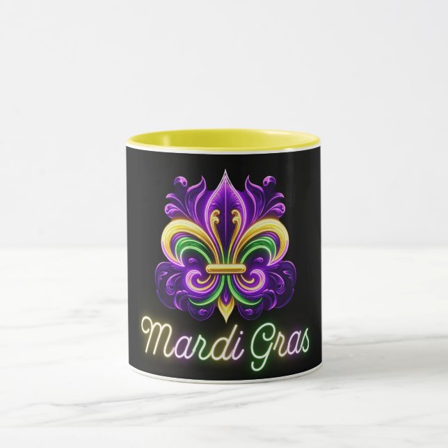Colourful Neon Mardi Gras Fleur de lis Mug (Center)