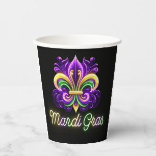 Colourful Neon Mardi Gras Fleur de lis Paper Cups