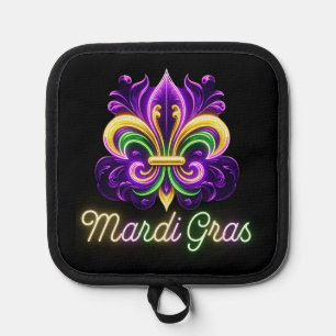 Colourful Neon Mardi Gras Fleur de lis Pot Holder