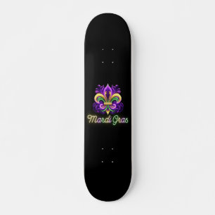 Colourful Neon Mardi Gras Fleur de lis Skateboard