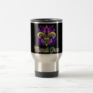Colourful Neon Mardi Gras Fleur de lis Travel Mug