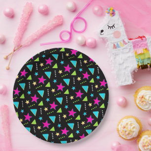 Colourful Neon Memphis Pattern Retro Birthday Part Paper Plate
