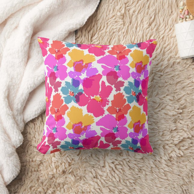 Colourful Neon Modern Flower Pattern Cushion (Blanket)