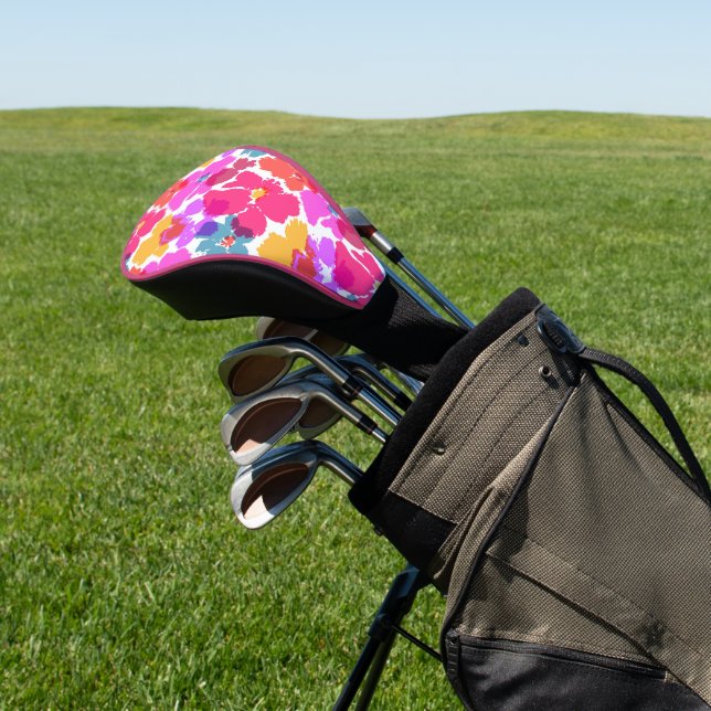 Colourful Neon Modern Flower Pattern Golf Head Cover (In Situ)