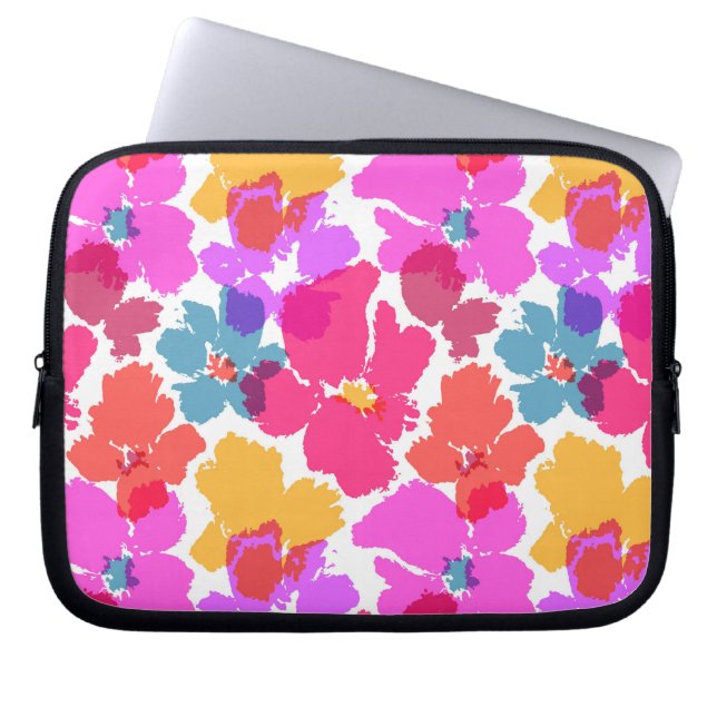 Colourful Neon Modern Flower Pattern Laptop Sleeve (Front)