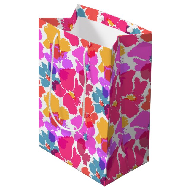 Colourful Neon Modern Flower Pattern Medium Gift Bag (Front Angled)