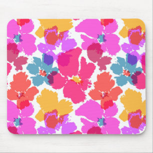 Colourful Neon Modern Flower Pattern Mouse Mat