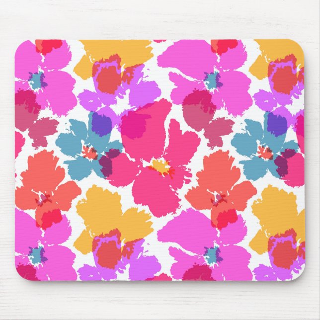 Colourful Neon Modern Flower Pattern Mouse Mat (Front)