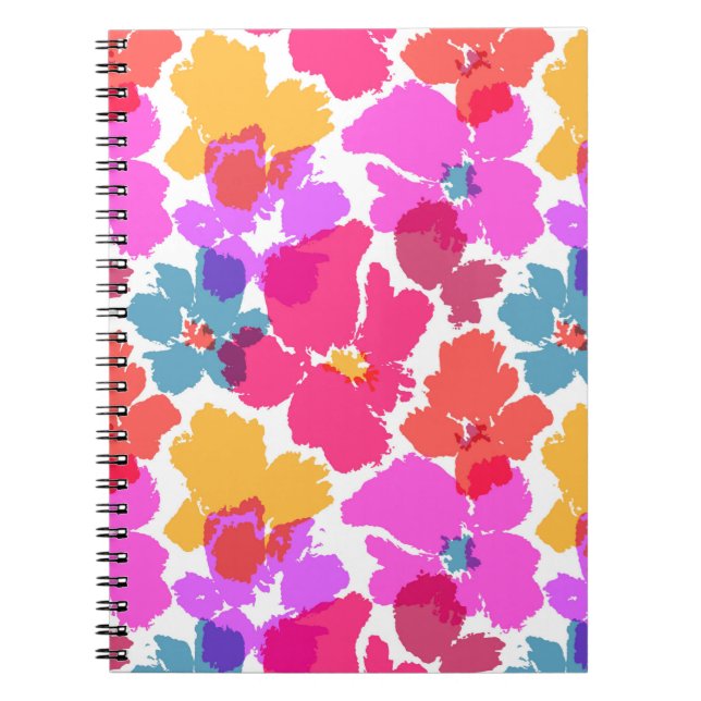Colourful Neon Modern Flower Pattern Notebook (Front)