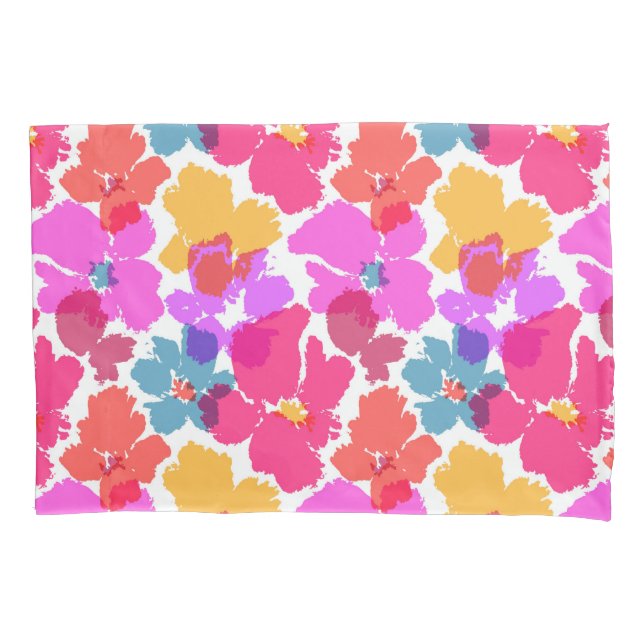 Colourful Neon Modern Flower Pattern Pillowcase (Front)