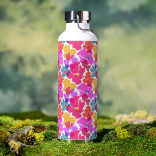 Colourful Neon Modern Flower Pattern Water Bottle
