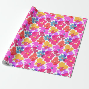 Colourful Neon Modern Flower Pattern Wrapping Paper