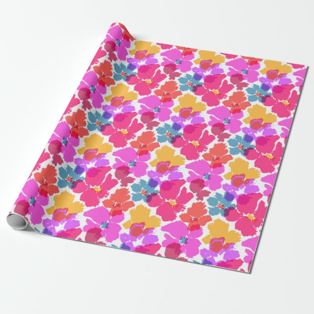 Colourful Neon Modern Flower Pattern Wrapping Paper (Unrolled)