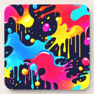 Colourful Neon Paint Splatter Art Coaster