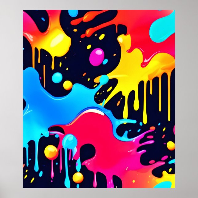 Colourful Neon Paint Splatter Art Poster (Front)