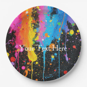 Colourful Neon Paint Splatter Customised Paper Plate