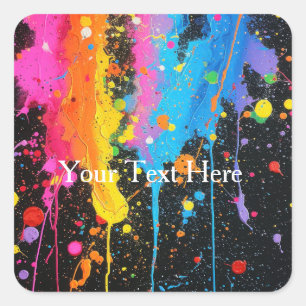 Colourful Neon Paint Splatter Customised Square Sticker