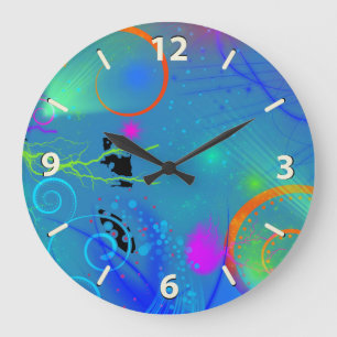 Colourful Neon Paint Swirls Abstract Large Clock