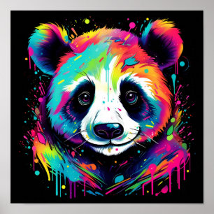 colourful neon panda bear digital art print, poster