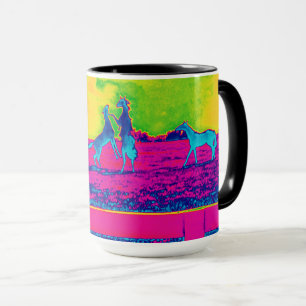 Colourful Neon Pastel Horses in Pasture Mug