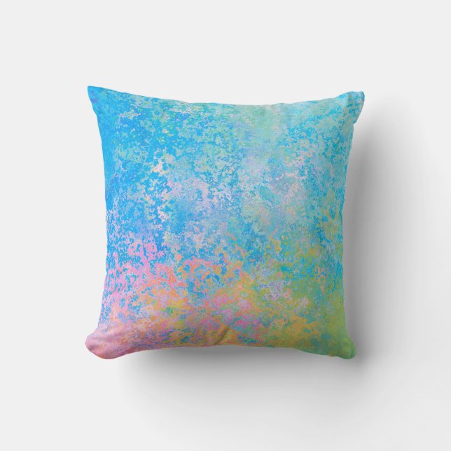 Colourful Neon Pastel Sky Alcohol Ink Abstract Cushion (Front)