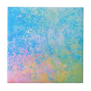 Colourful Neon Pastel Sky Alcohol Ink Abstract Tile