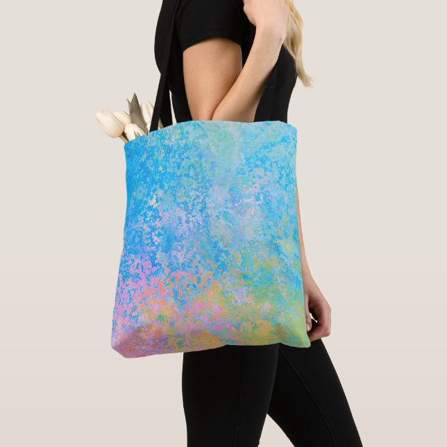 Colourful Neon Pastel Sky Alcohol Ink Abstract Tote Bag (Close Up)