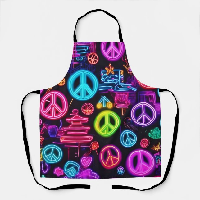 Colourful Neon Peace Pattern Apron (Front)
