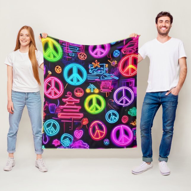 Colourful Neon Peace Pattern Fleece Blanket (In Situ)