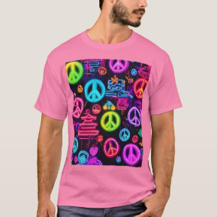 Colourful Neon Peace Pattern T-Shirt