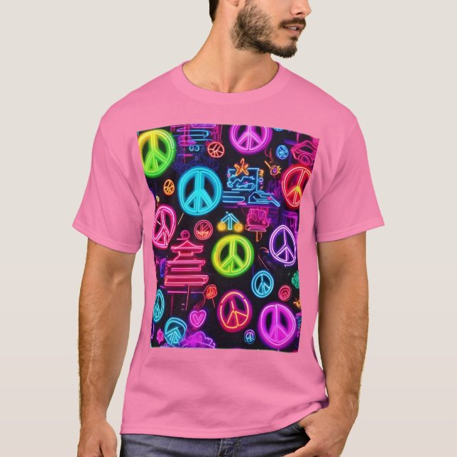 Colourful Neon Peace Pattern T-Shirt (Front)