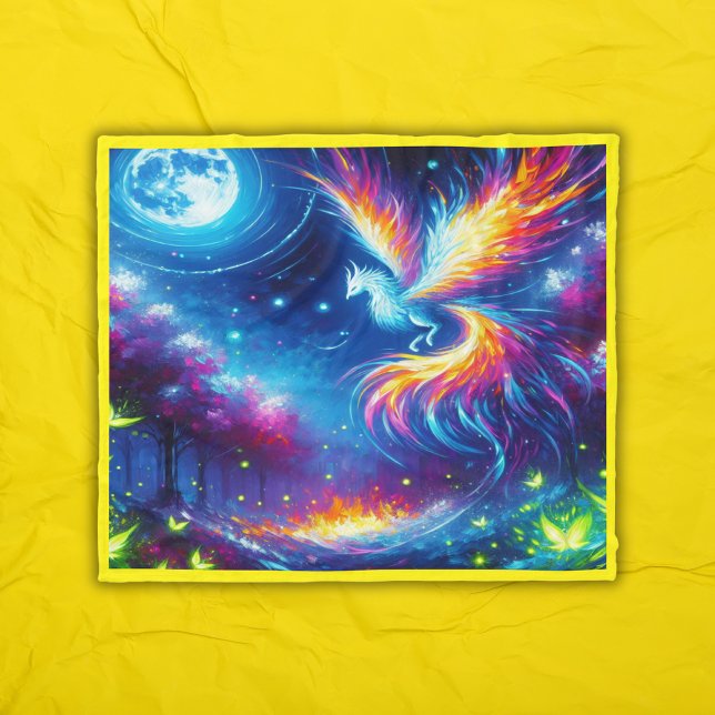 Colourful Neon Phoenix with Night Sky | Fleece Blanket (Creator Uploaded)