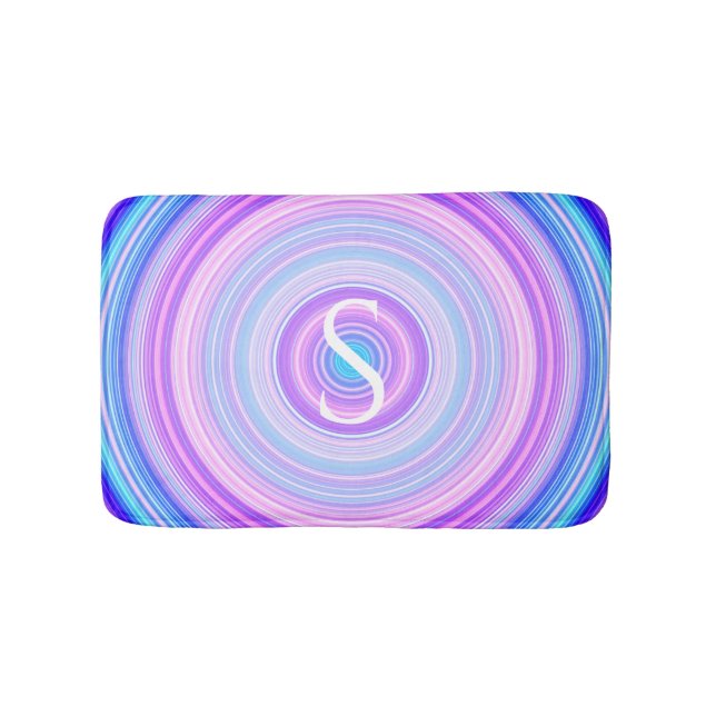 Colourful Neon Pink Blue Monogram     Bath Mat (Front)