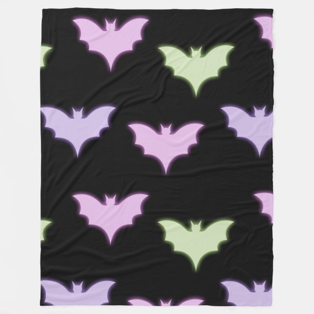 Colourful Neon Pink Purple Green Bats Halloween   Fleece Blanket (Front)