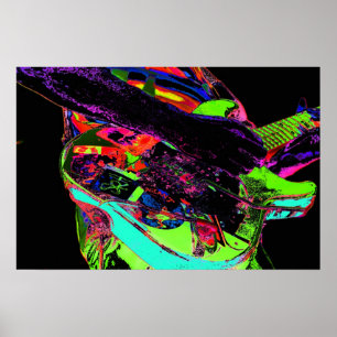 colourful neon psychadelic guitar player poster