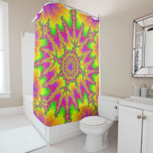 Colourful Neon Rainbow Fractal Shower Curtain