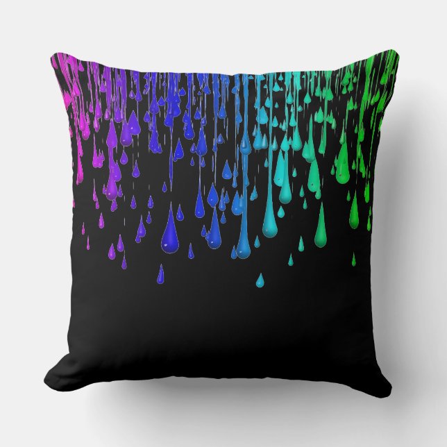 Colourful Neon Rainbow Paint Drips Throw Pillow (Front)