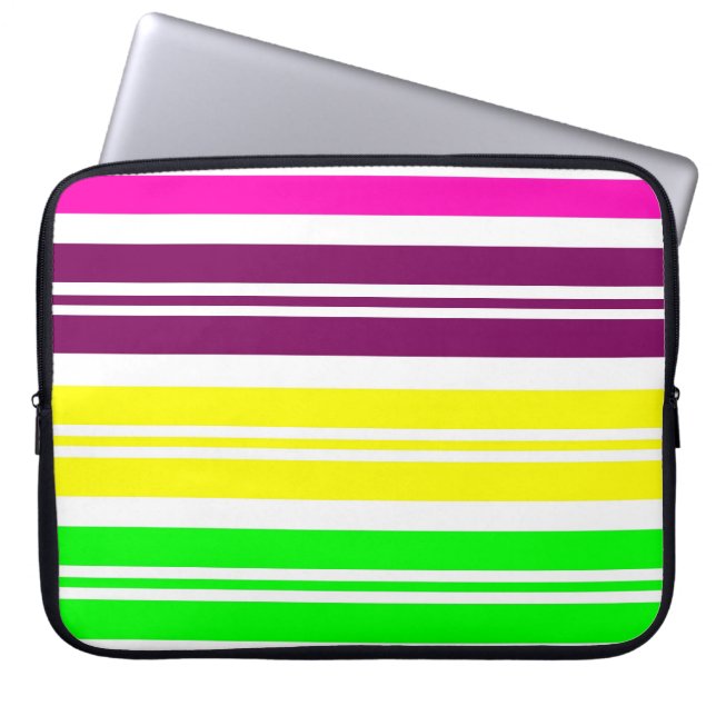 Colourful Neon Rainbow Stripes Vibrant Bold Patter Laptop Sleeve (Front)