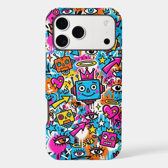 Colourful Neon Robot Pattern iPhone (Back)