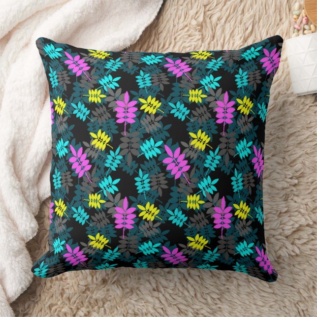 colourful neon rowan leaves on black cushion (Blanket)