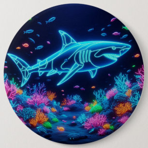 Colourful neon shark  6 cm round badge