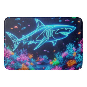 Colourful neon shark bath mat