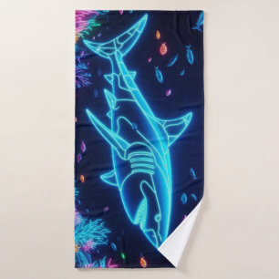 Colourful neon shark bath towel