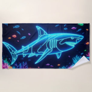 Colourful neon shark  beach towel