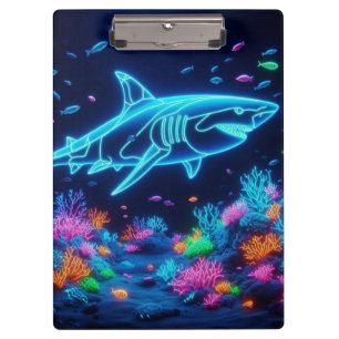 Colourful neon shark  clipboard