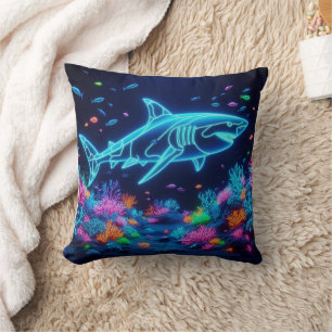 Colourful neon shark  cushion